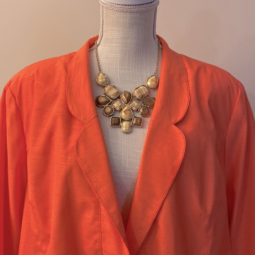 Maggie Barnes women’s plus blazer / jacket orange shine bright fabric size 2X - Picture 3 of 13